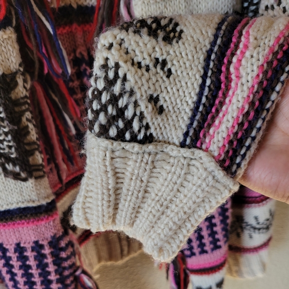 Wool Blend Boho Fringe Striped Cardigan Sweater, M - Picture 10 of 12